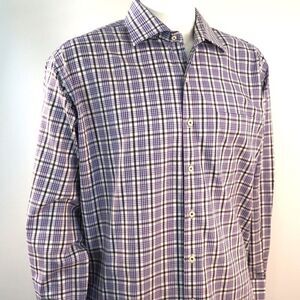 Peter Millar Shirt Mens XL Long Sleeve Button Purple Stipe Check Cotton Casual